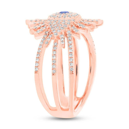Diamond & 0.08ct Blue Sapphire 14k Rose Gold Eye Ring