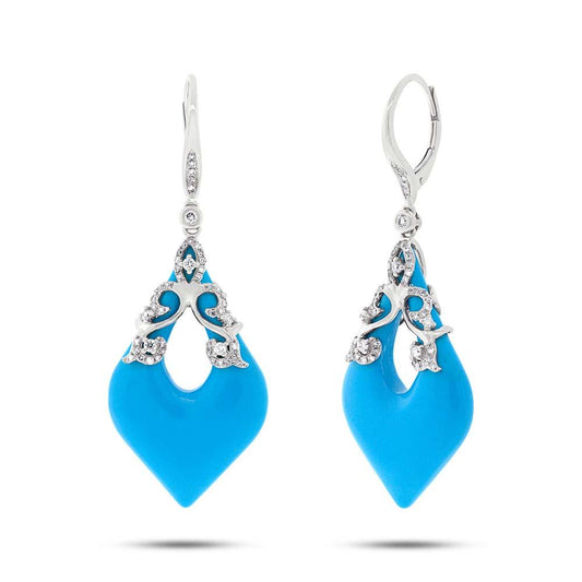 Diamond & 15.68ct Composite Turquoise 14k White Gold Earring - 0.46ct