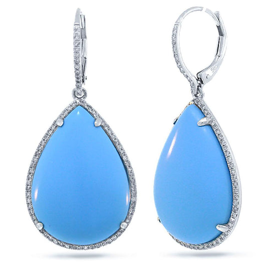 Diamond & 27.04ct Composite Turquoise 14k White Gold Earring - 0.46ct