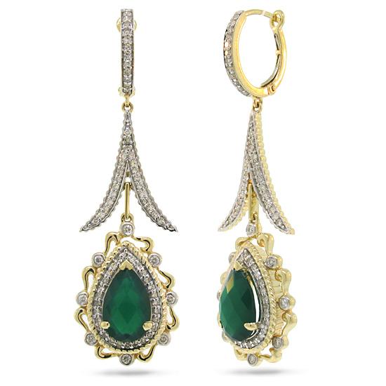 Diamond & 4.12ct Green Agate 14k Two-tone Gold Earring - 0.87ct