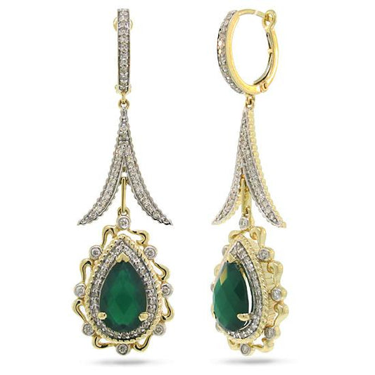 Diamond & 4.12ct Green Agate 14k Two-tone Gold Earring - 0.87ct