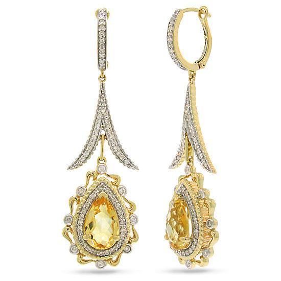 Diamond & 3.77ct Citrine 14k Two-tone Gold Earring - 0.87ct