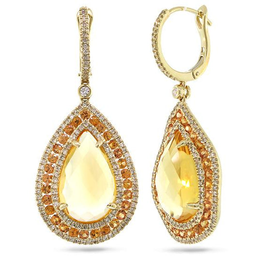 Diamond & 13.07ct Citrine & Yellow Sapphire 14k Yellow Gold Earring - 0.99ct