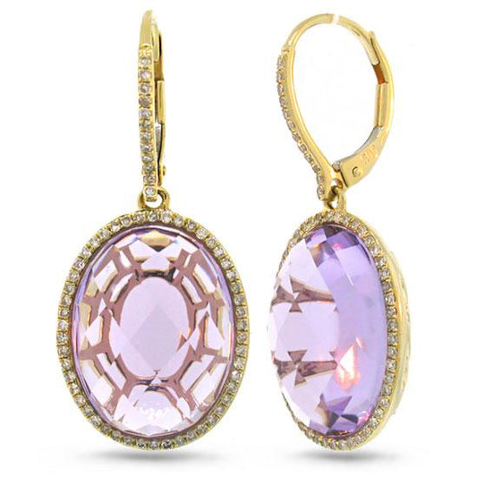 Diamond & 15.57ct Amethyst 14k Yellow Gold Earring - 0.38ct