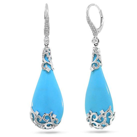 Diamond & 37.23ct Composite Turquoise 14k White Gold Earring - 0.67ct