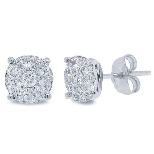 14k White Gold Diamond Cluster Stud Earring - 0.70ct