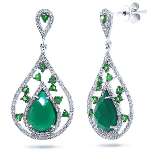 Diamond & 3.50ct Green Agate & Green Garnet 14k White Gold Earring - 0.60ct