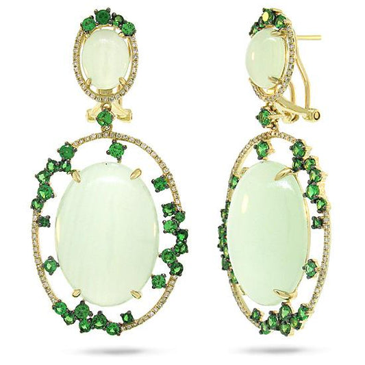 Diamond & 40.11ct Green Carbonate & Green Garnet 14k Yellow Gold Earring - 0.49ct