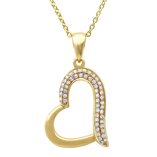 14k Yellow Gold Diamond Heart Pendant - 0.13ct