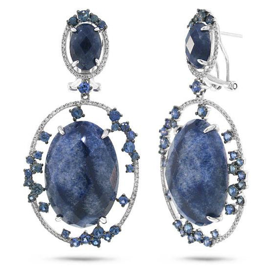 Diamond & 43.57ct Blue Aventurine & Blue Sapphire 14k White Gold Earring - 0.49ct