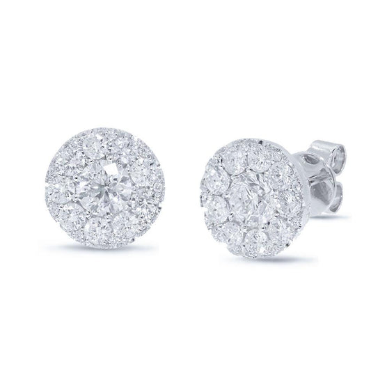 Round Brilliant Center and 0.85ct Side 14k White Gold Diamond Stud Earring - 0.82ct