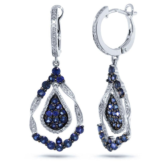 Diamond & 1.87ct Blue Sapphire 14k White Gold Earring - 0.37ct