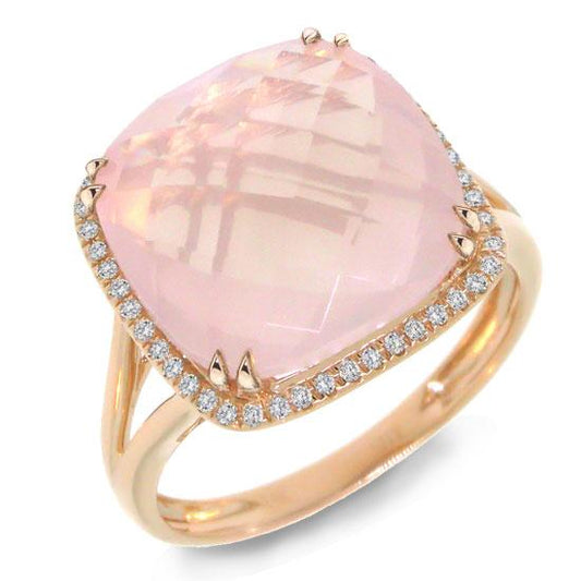 Diamond & 8.68ct Rose Quartz 14k Rose Gold Ring - 0.12ct