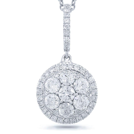 14k White Gold Diamond Cluster Pendant - 0.88ct