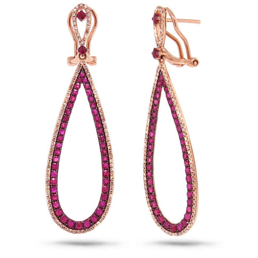 Diamond & 2.39ct Ruby 14k Rose Gold Earring - 0.66ct