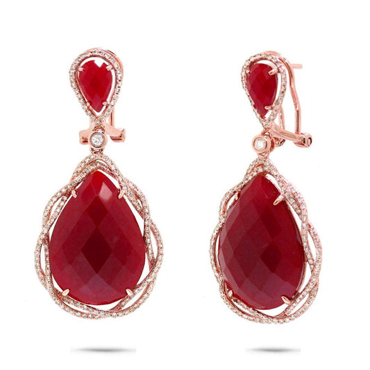 Diamond & 23.79ct Red Agate 14k Rose Gold Earring - 0.93ct