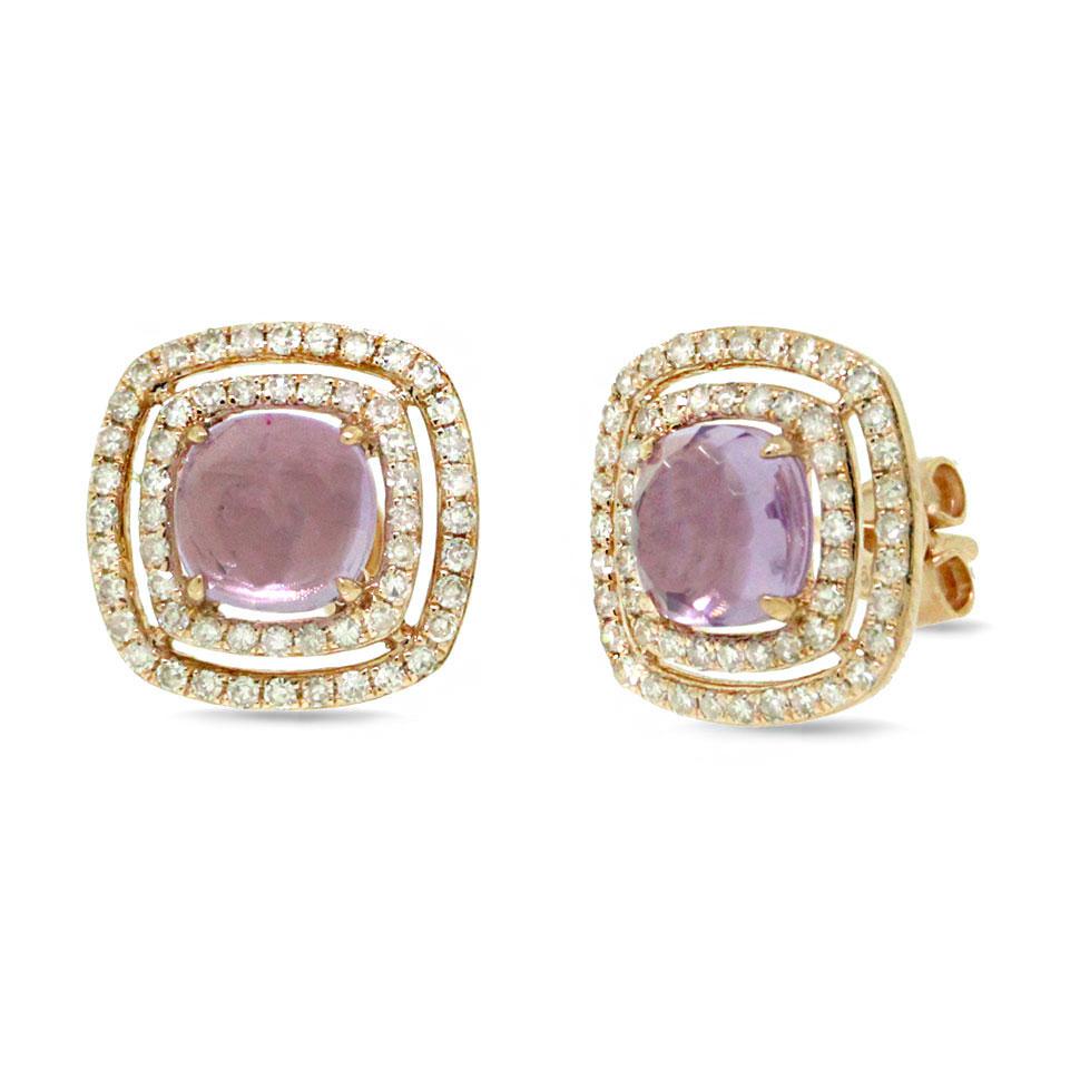 Diamond & 2.11ct Amethyst 14k Yellow Gold Earring - 0.58ct