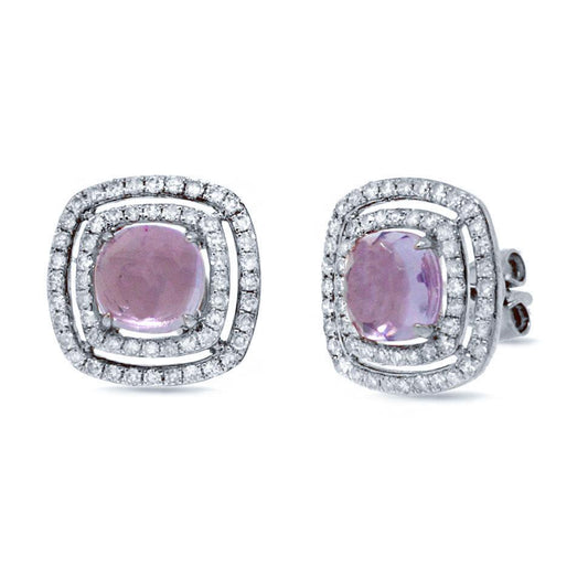 Diamond & 2.11ct Amethyst 14k White Gold Earring - 0.58ct