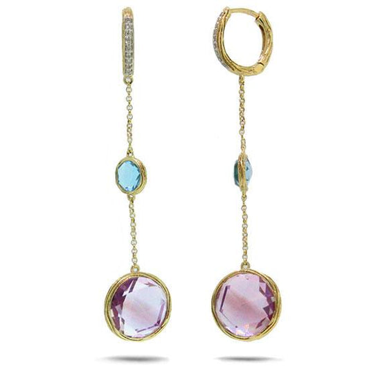 Diamond & 10.91ct Amethyst & Blue Topaz 14k Yellow Gold Earring - 0.07ct