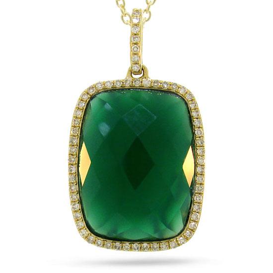 Diamond & 8.27ct Green Agate 14k Yellow Gold Pendant - 0.19ct