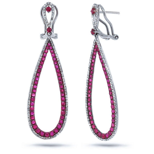 Diamond & 2.39ct Ruby 14k White Gold Earring - 0.66ct