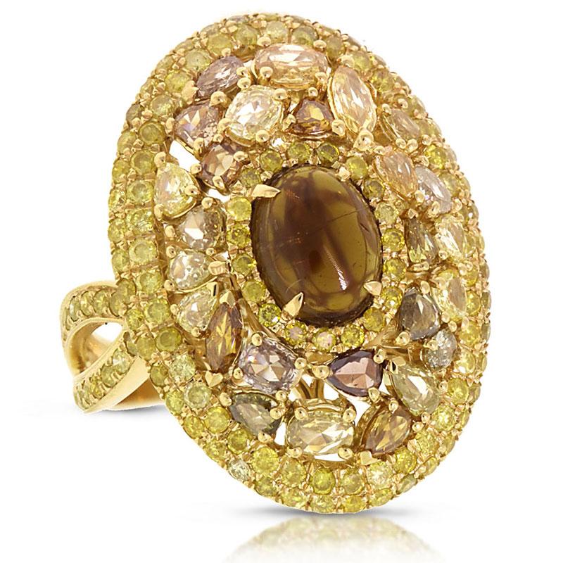 Fancy Color Diamond & 1.88ct Tourmaline 18k Yellow Gold Ring - 3.73ct