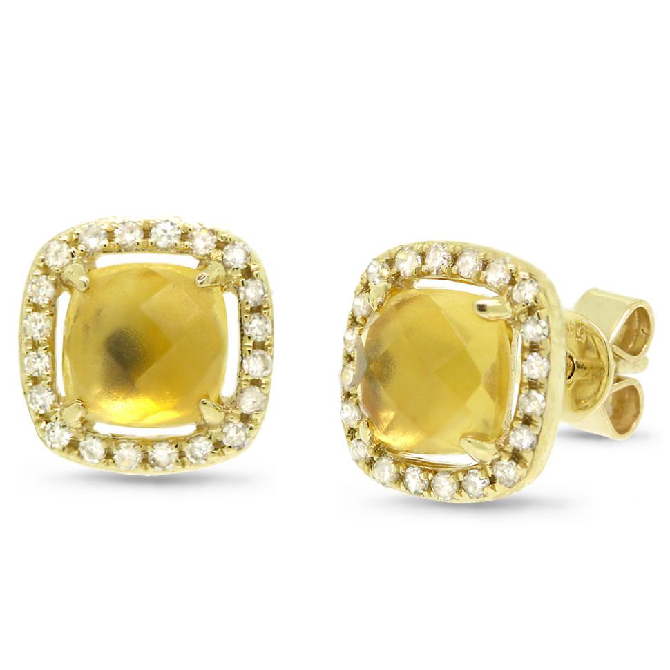 Diamond & 1.78ct Citrine 14k Yellow Gold Earring - 0.21ct