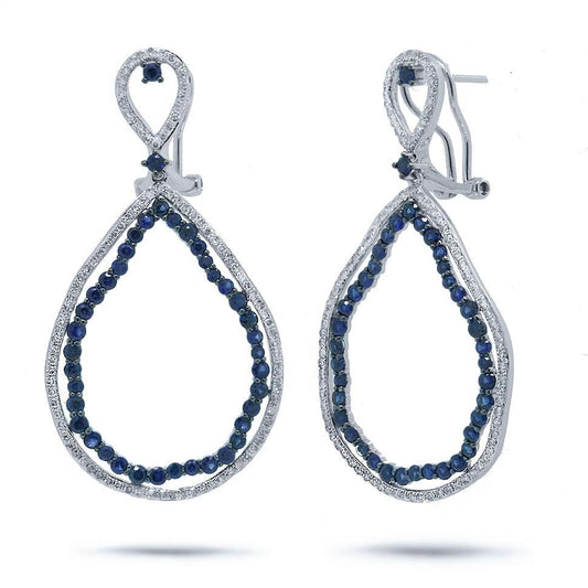 Diamond & 2.70ct Blue Sapphire 14k White Gold Earring - 0.97ct