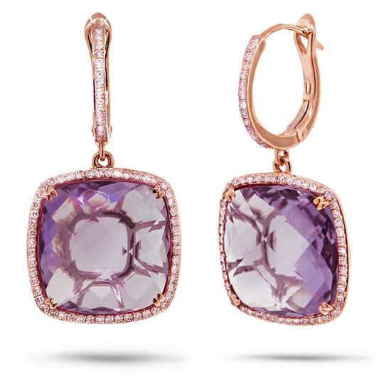 Diamond & 20.84ct Amethyst 14k Rose Gold Earring - 0.52ct