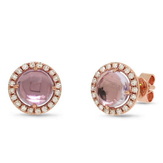 Diamond & 1.55ct Amethyst 14k Rose Gold Earring - 0.21ct