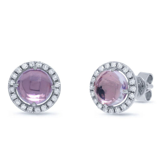 Diamond & 1.55ct Amethyst 14k White Gold Earring - 0.21ct