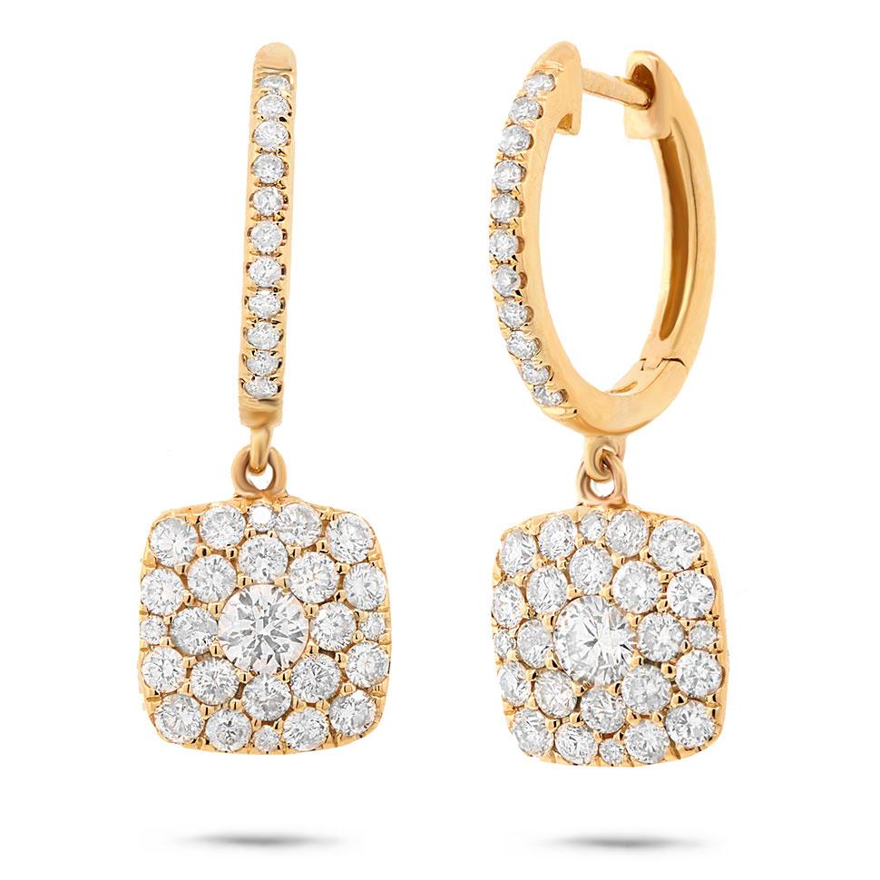 14k Yellow Gold Diamond Cluster Earring - 1.20ct