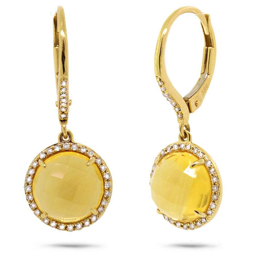 Diamond & 4.75ct Citrine 14k Yellow Gold Earring - 0.21ct