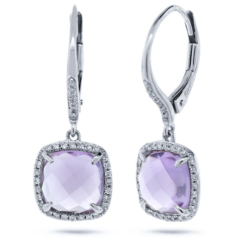 Diamond & 4.00ct Amethyst 14k White Gold Earring - 0.21ct