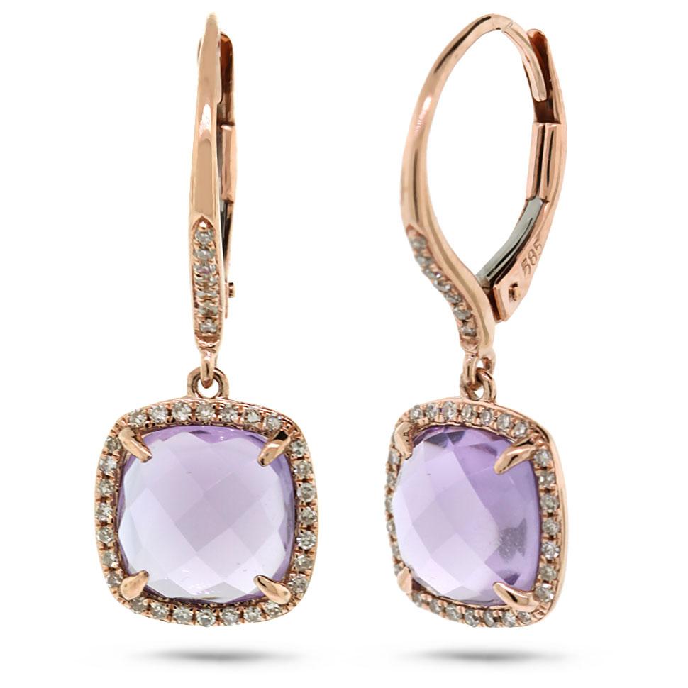 Diamond & 4.00ct Amethyst 14k Rose Gold Earring - 0.21ct