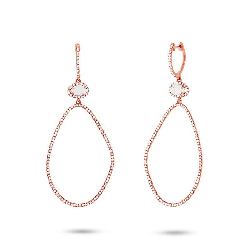 Diamond & 0.69ct White Topaz 14k Rose Gold Earring - 0.92ct