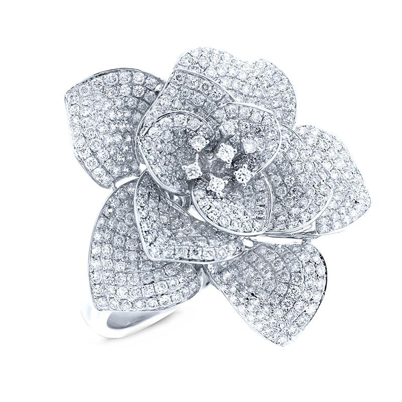 14k White Gold Diamond Pave Flower Ring - 2.40ct