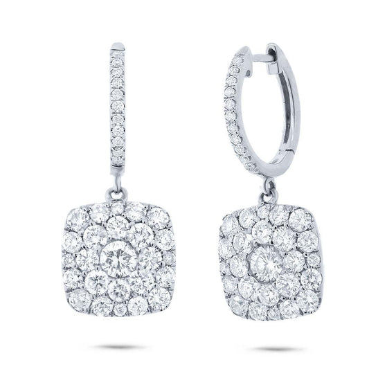 14k White Gold Diamond Cluster Earring - 2.10ct