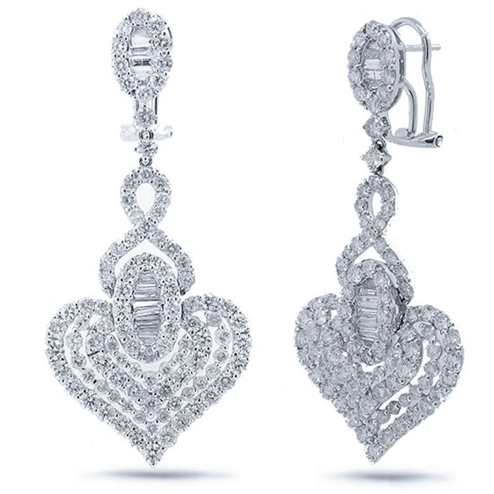 18k White Gold Diamond Heart Earring - 6.22ct