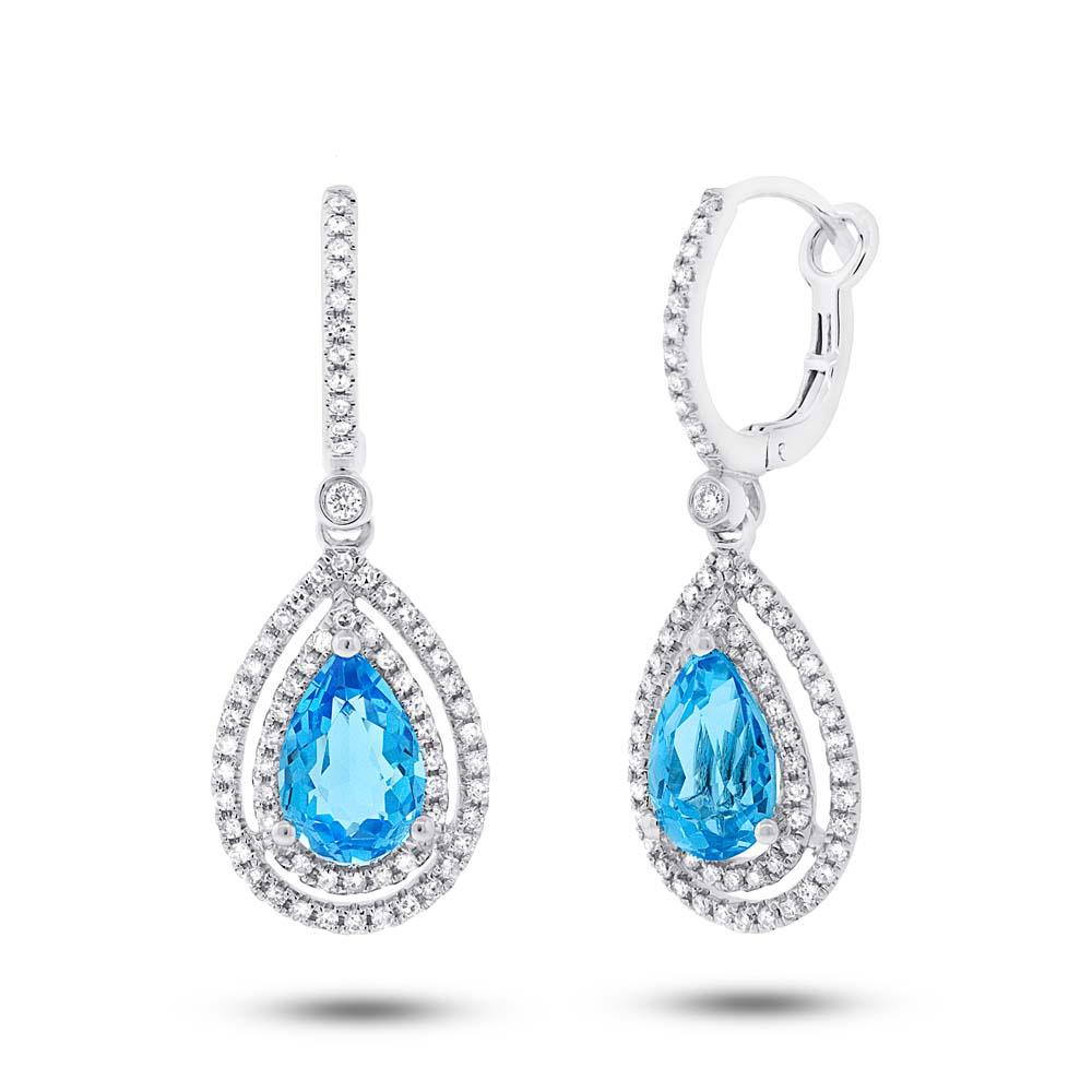 Diamond & 3.23ct Blue Topaz 14k White Gold Earring - 0.76ct