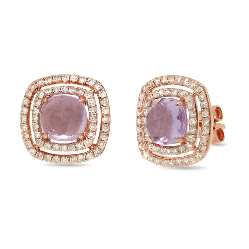 Diamond & 2.11ct Amethyst 14k Rose Gold Earring - 0.58ct