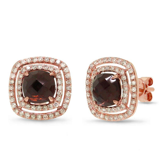 Diamond & 2.13ct Smokey Topaz 14k Rose Gold Earring - 0.58ct