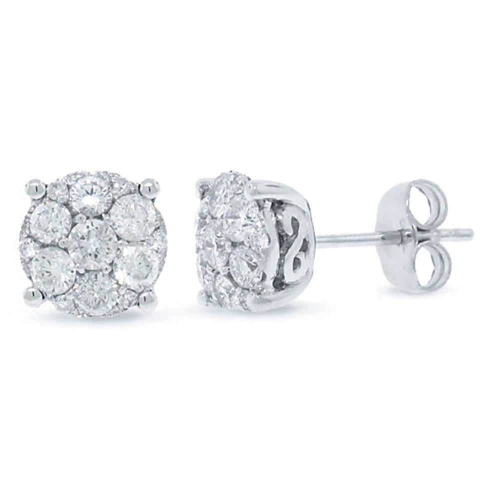14k White Gold Diamond Cluster Stud Earring - 0.92ct