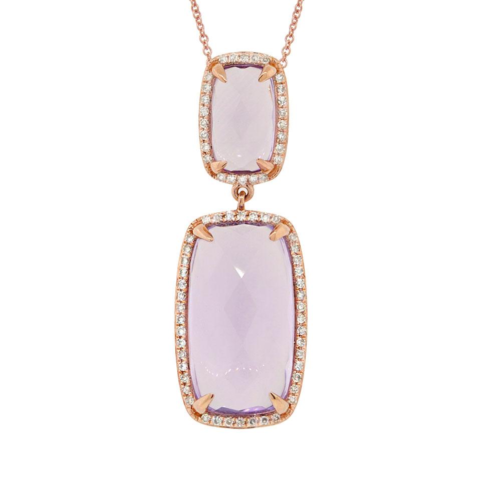 Diamond & 8.99ct Amethyst 14k Rose Gold Pendant - 0.21ct