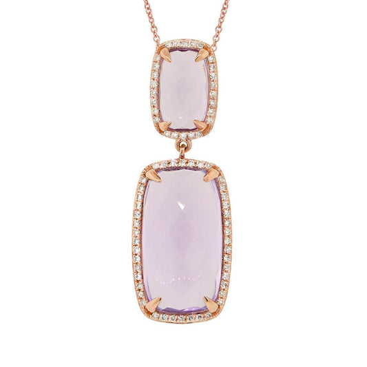 Diamond & 8.99ct Amethyst 14k Rose Gold Pendant - 0.21ct