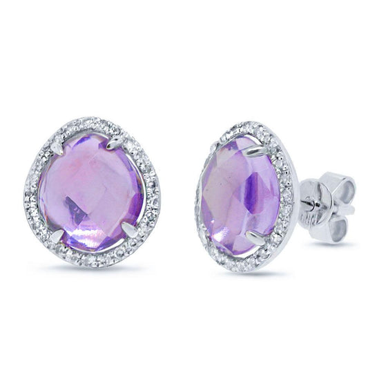 Diamond & 2.88ct Amethyst 14k White Gold Earring - 0.14ct