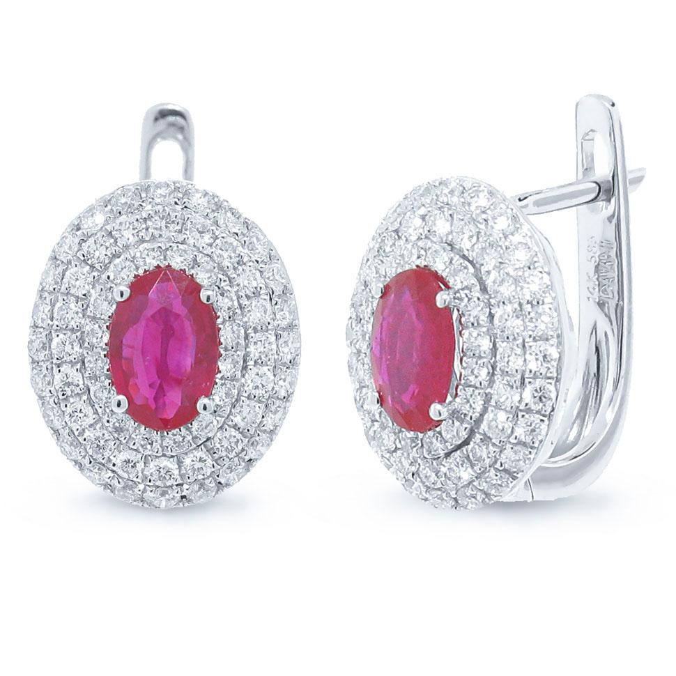 Diamond & 0.89ct Ruby 14k White Gold Earring - 0.70ct