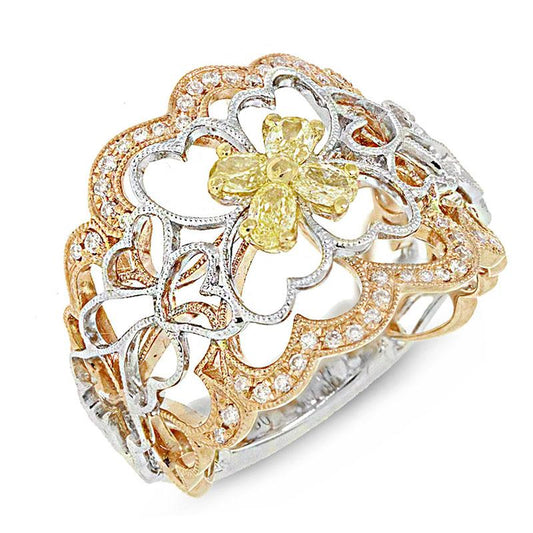 18k Three-tone Gold White & Fancy Color Diamond Ring - 0.58ct