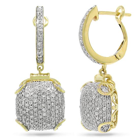 14k Yellow Gold Diamond Pave Earring - 0.93ct