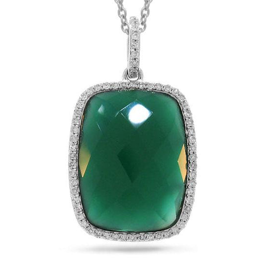 Diamond & 8.27ct Green Agate 14k White GoldPendant - 0.19ct